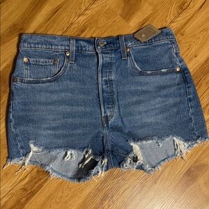 Levi's Blue Frayed Hem Denim Shorts